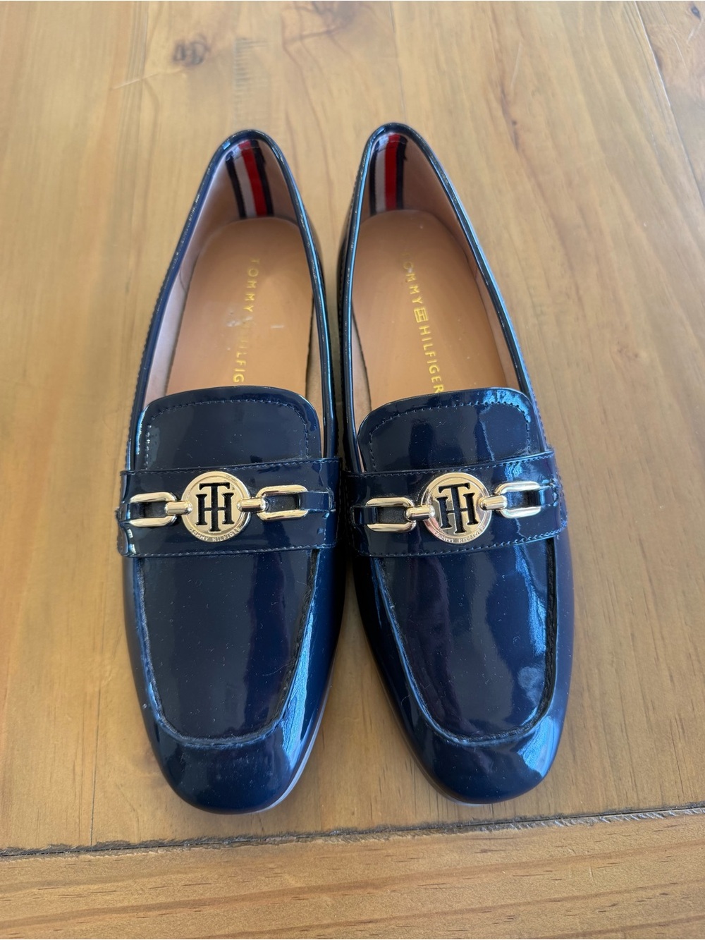 Tommy Hilfiger Navy Patent Leather Logo Bit Loafers